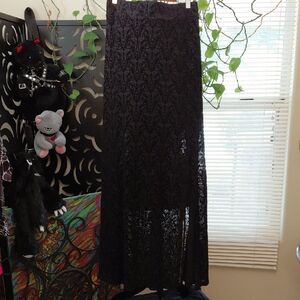 KILLSTAR 3X MARCELINE MAXI SKIRT BLACK STRETCHY MESH LACE